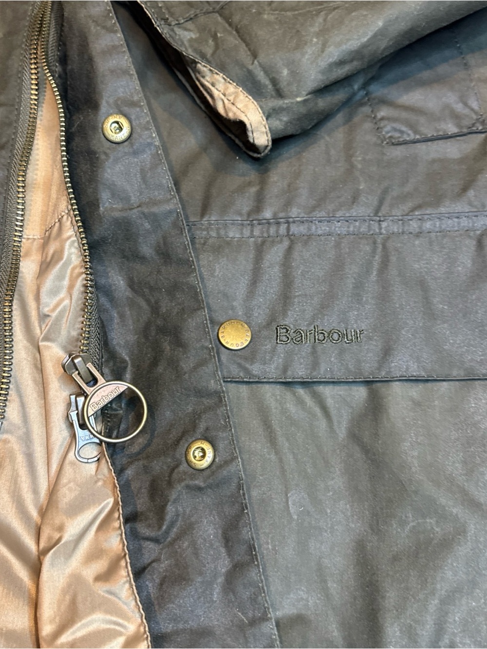 Barbour Dark Olive Waxed Field Jacket with Tan Cord Collar - Picture 9 of 16